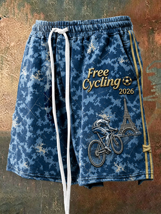 Shorts de sport décontractés à imprimé camouflage pour l’édition 2026 du Tour de France, modèle homme