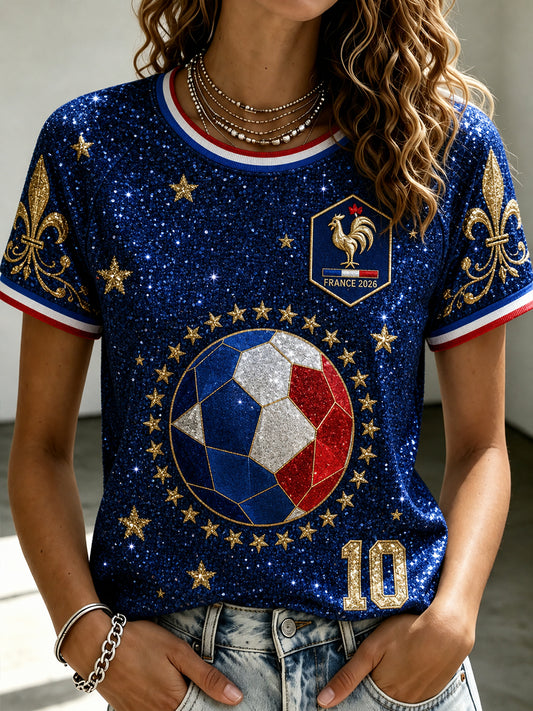 T-shirt femme France Football à col rond et manches courtes