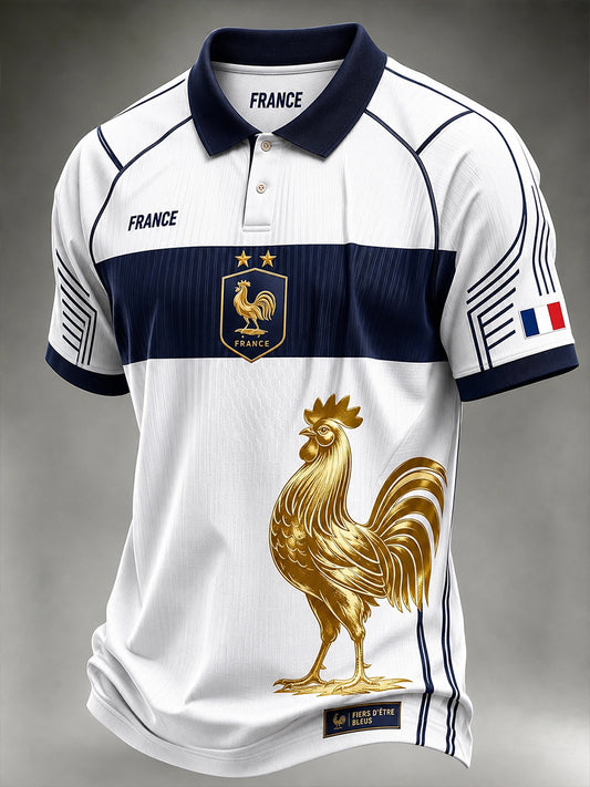 Polo homme à manches raglan avec imprimé coq de football