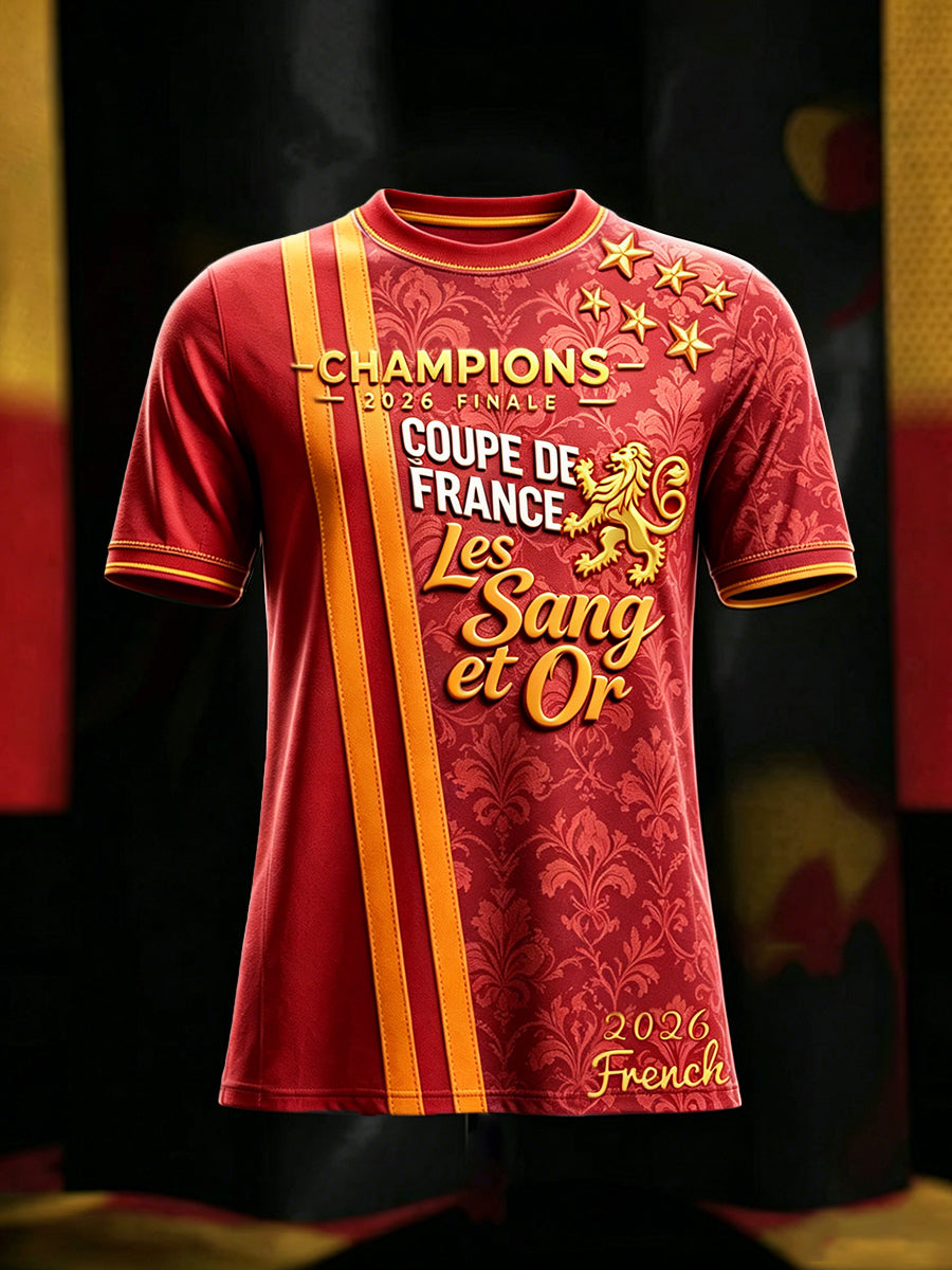 T-shirt décontracté pour hommes, France 2026, motif patchwork à rayures «Les»
