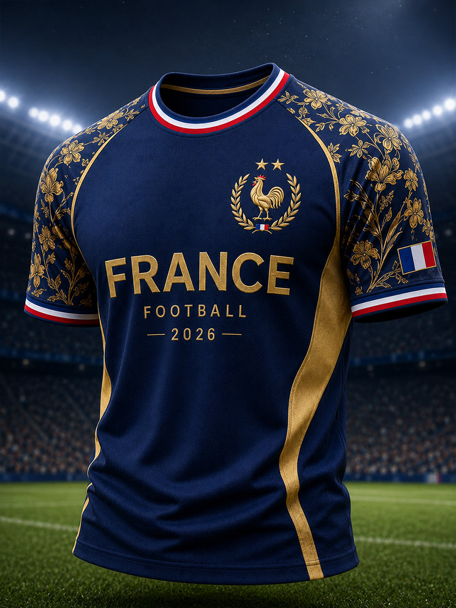 T-shirt homme à manches courtes et manches raglan, imprimé coq de football