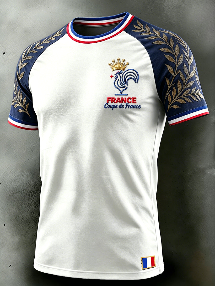 Coq français Football Imprimer T-shirt décontracté Goutte d'épaule des hommes