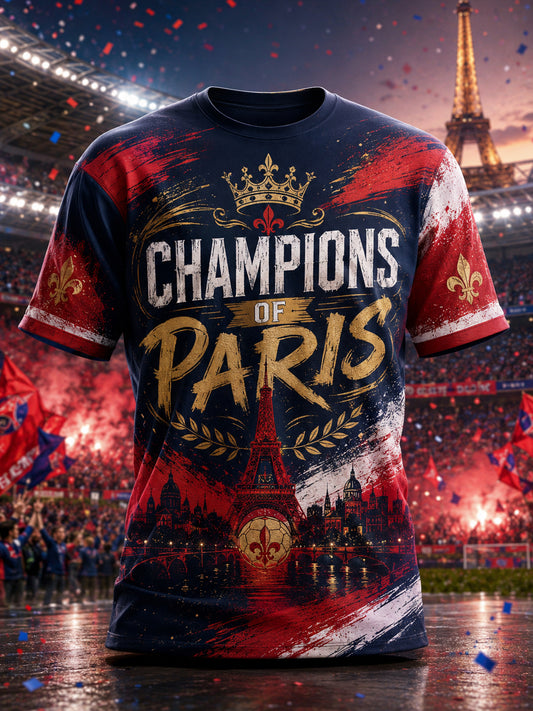 T-shirt imprimé d’art pour fans de football à Paris, modèle homme