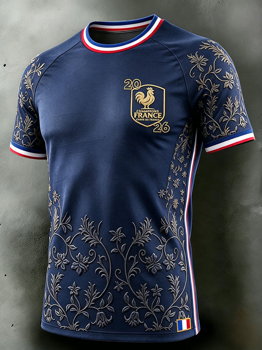 T-shirt décontracté à épaules tombantes pour homme bleu marine 2026 France Football Coq