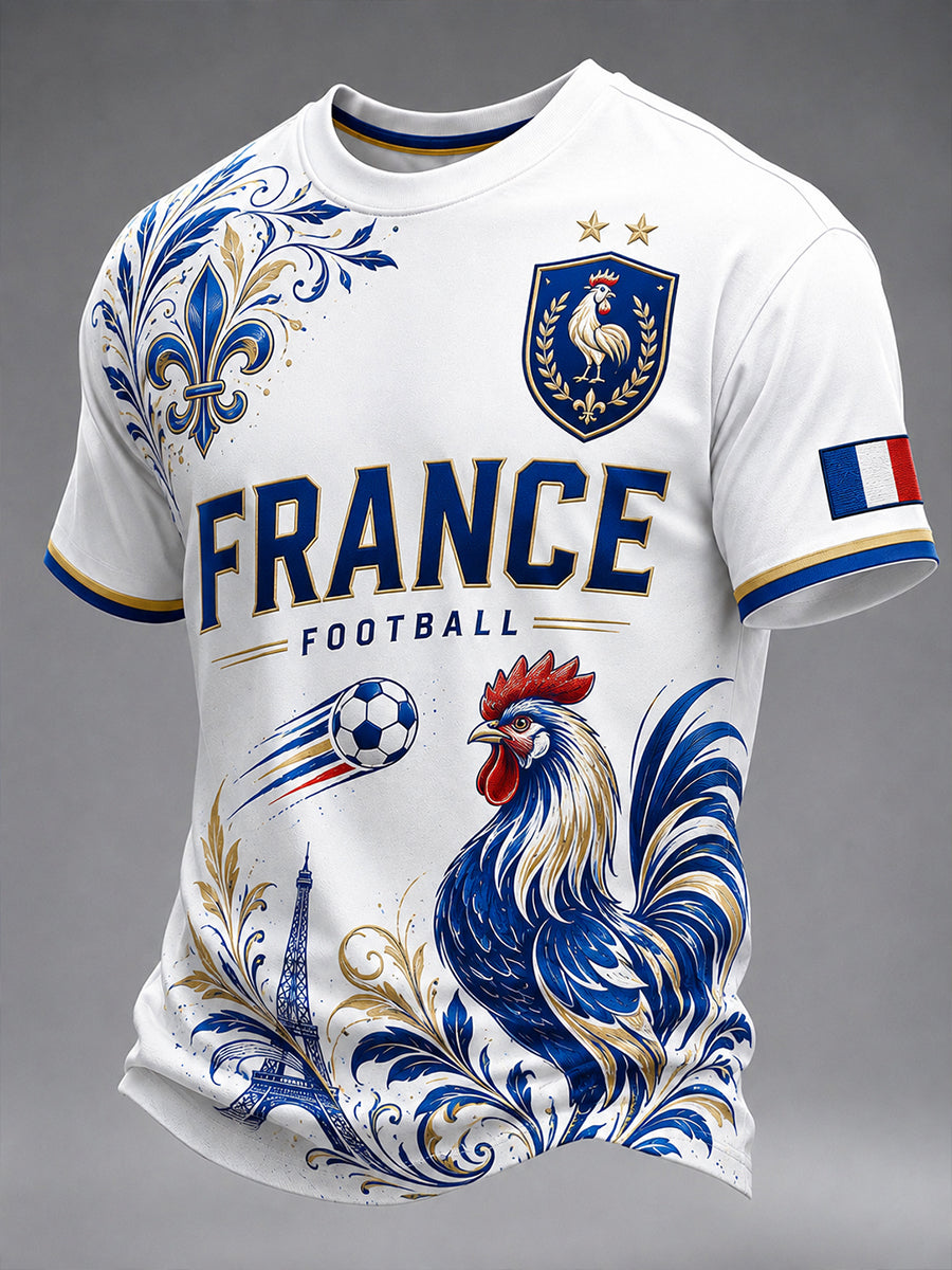 T-shirt décontracté à manches courtes pour homme, avec imprimé coq de football