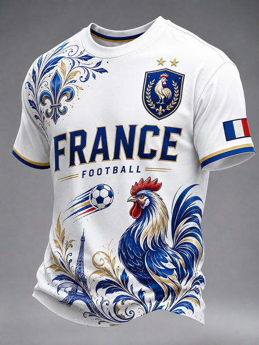 T-shirt décontracté à manches courtes pour homme, avec imprimé coq de football