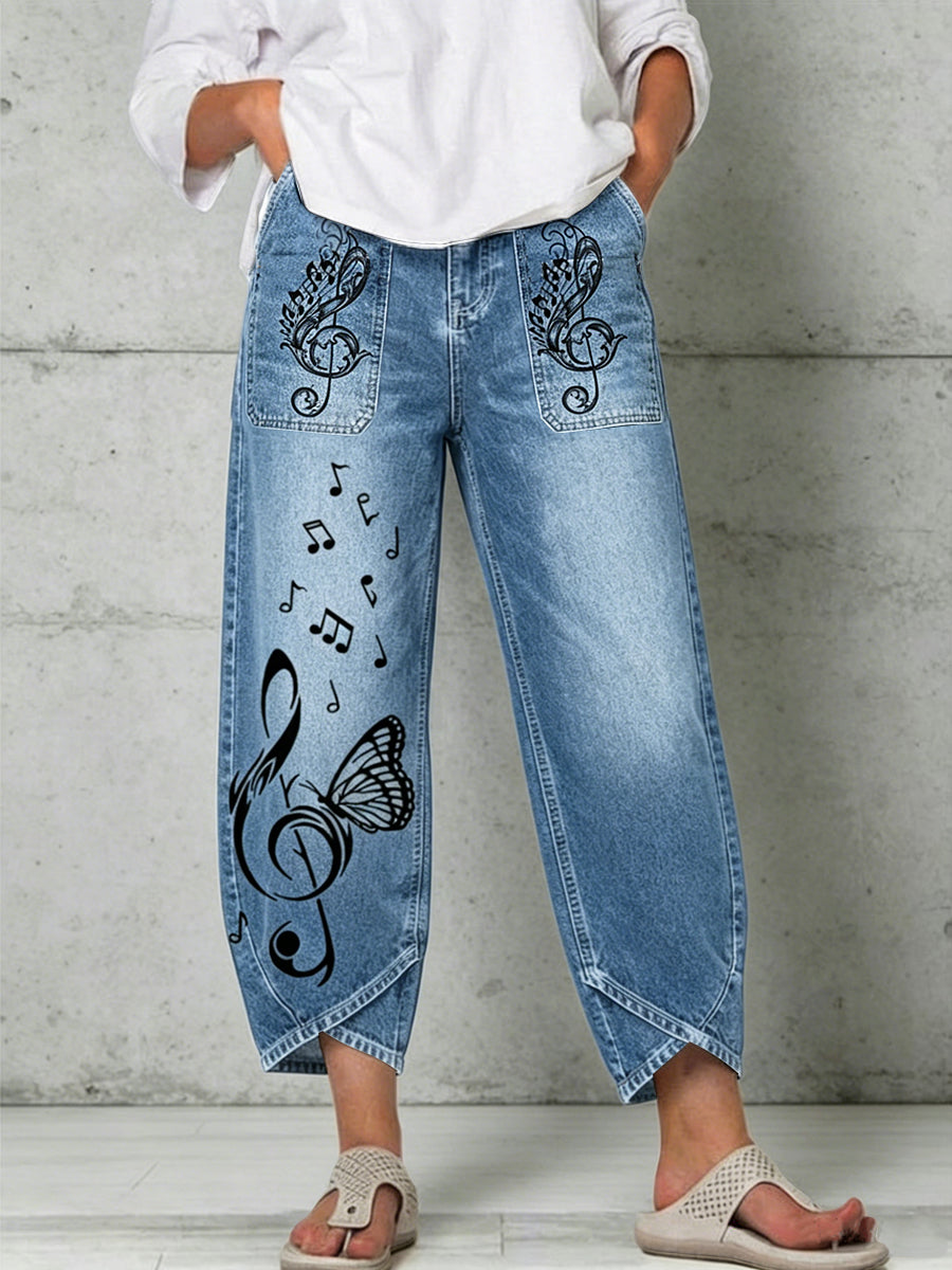 Pantalon pour femme à imprimé artistique papillon et animaux
