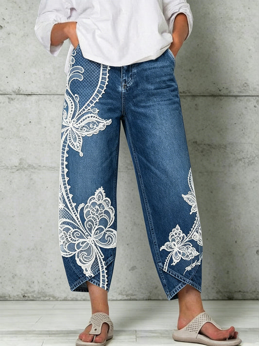 Pantalon pour femme à imprimé artistique papillon et animaux