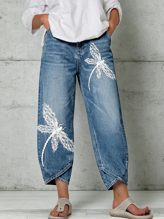 Pantalons pour femme à imprimé artistique de libellule animale