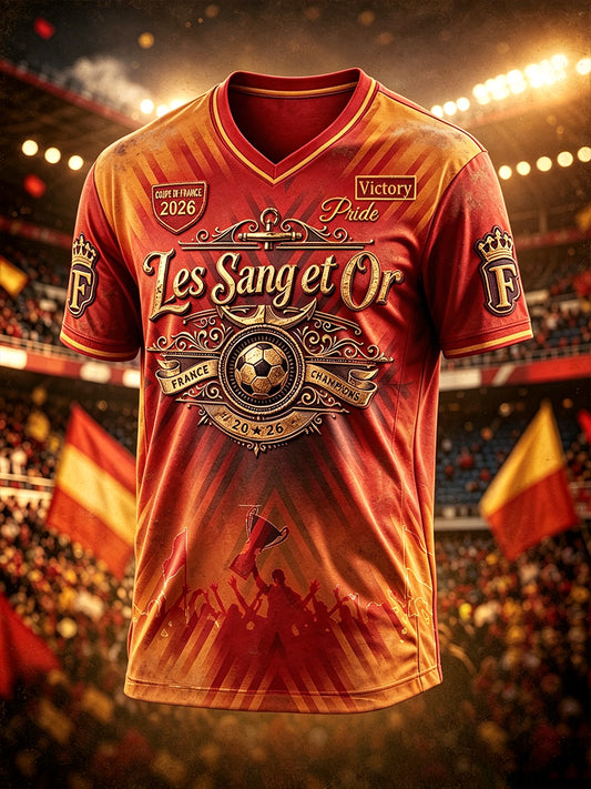 T-shirt décontracté rétro à col en V pour hommes, motif France 2026