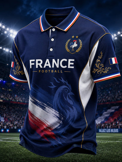 Polo décontracté à manches courtes pour homme, avec imprimé coq de football