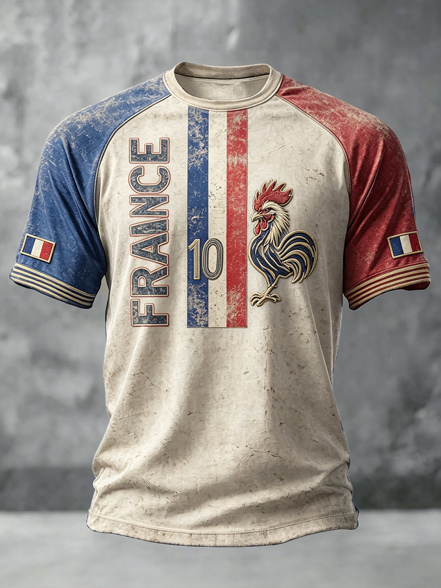 T-shirt décontracté rétro pour homme à imprimé coq