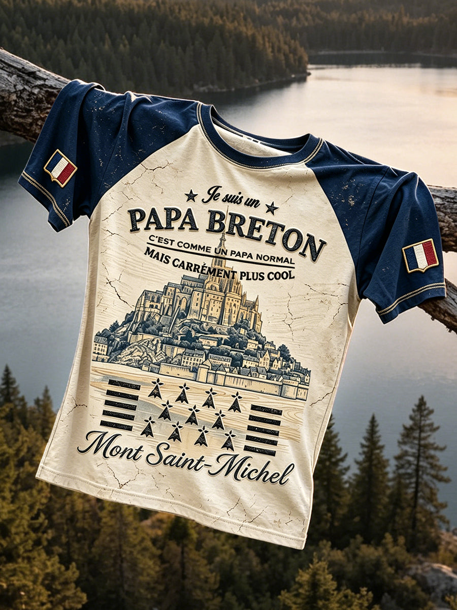 T-shirt décontracté vintage français à rayures bretonnes pour homme