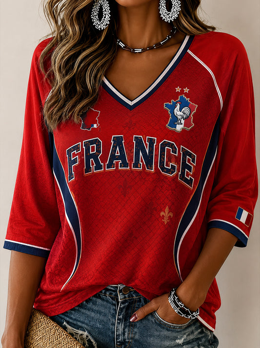 T-shirt femme France Football en lin à manches courtes