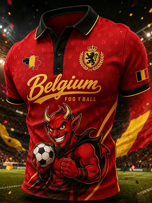 Polo à manches courtes pour homme, motif dédié au football des Red Devils