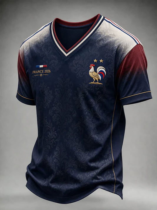 T-shirt à col en V à imprimé France Football pour homme