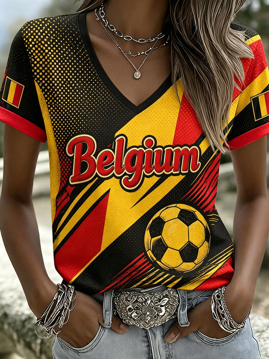 T-shirt imprimé artistique pour femmes sur le thème du football belge