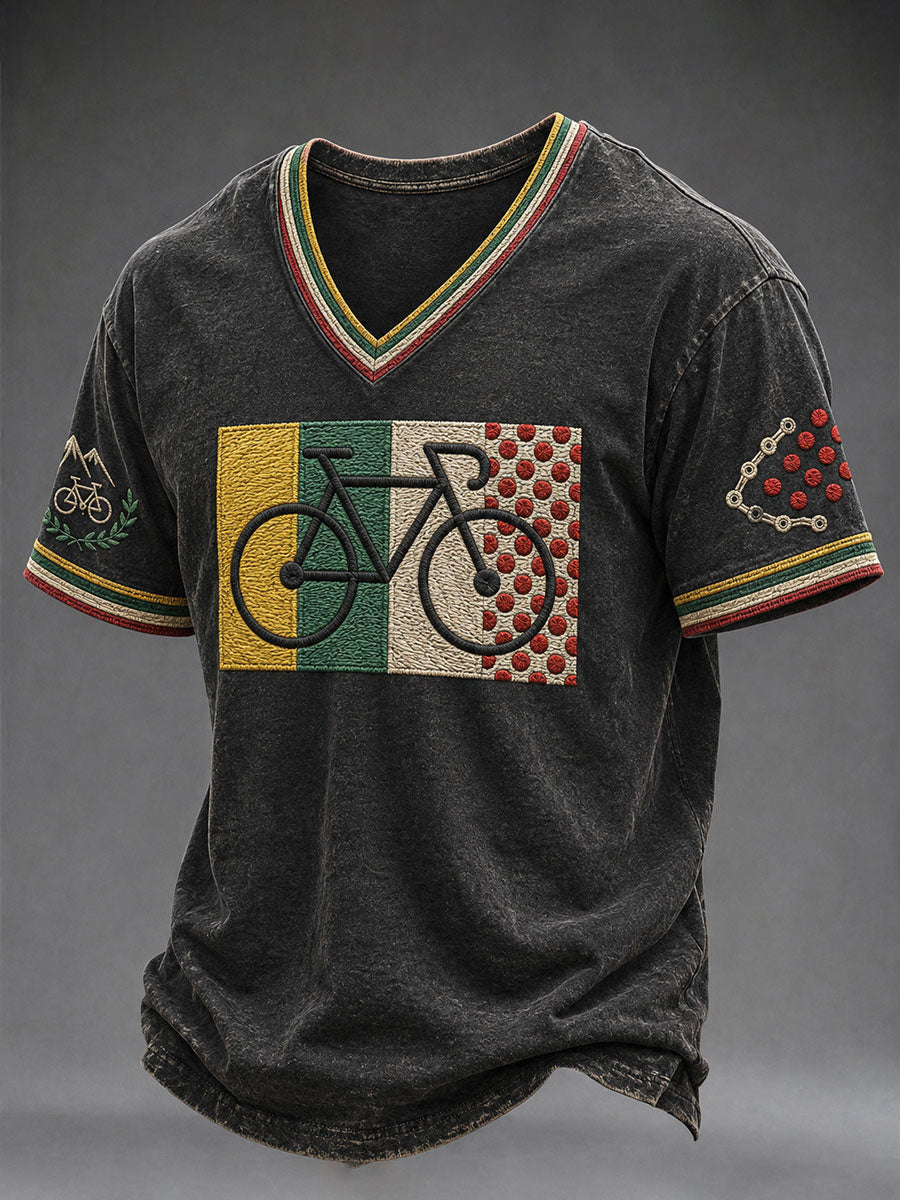 T-shirt à col en V pour homme Bicycle Race
