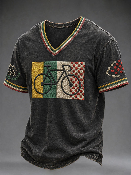 T-shirt à col en V pour homme Bicycle Race