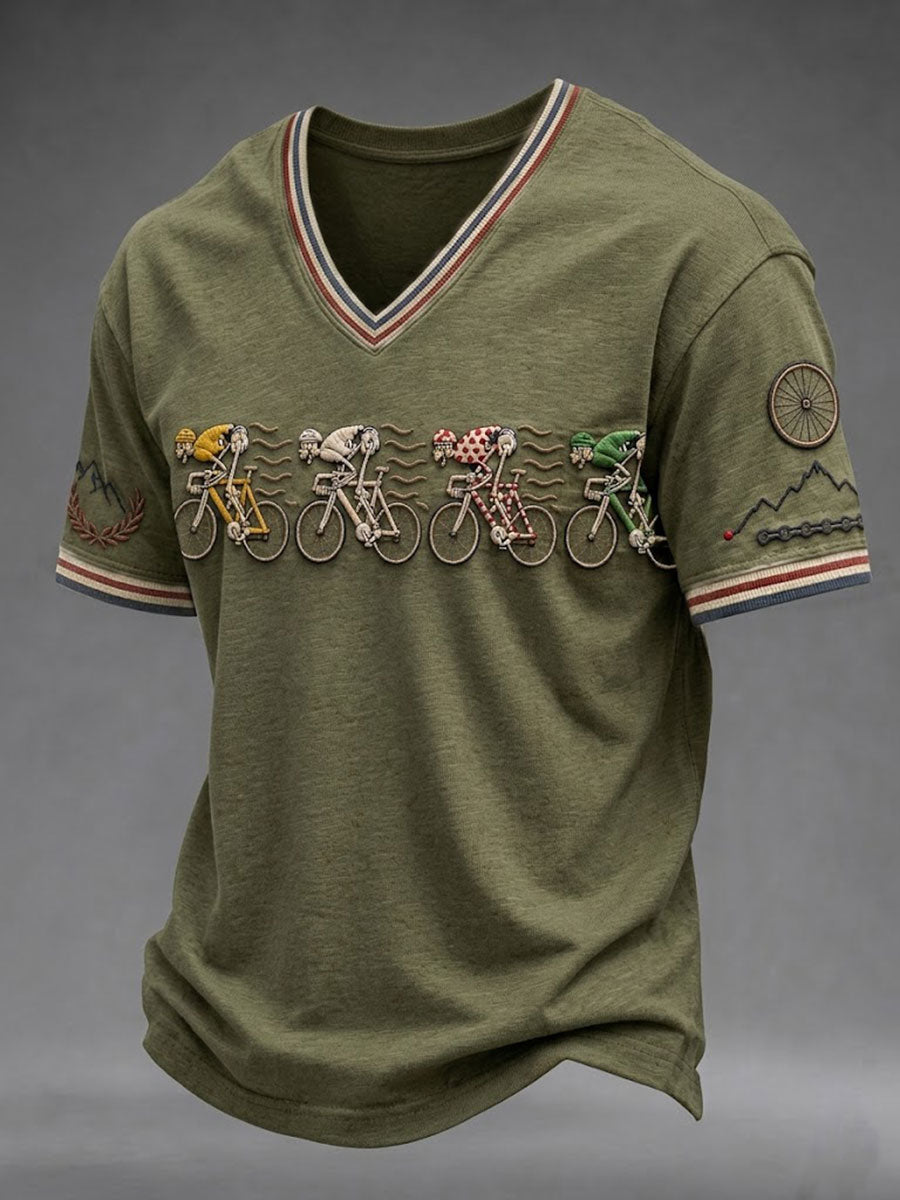 T-shirt col en V pour homme, modèle vélo de skeleton