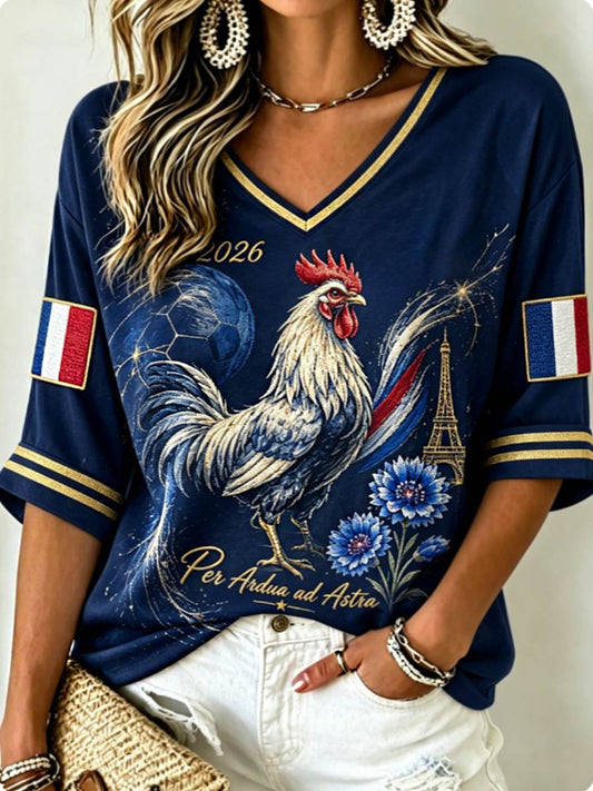 T-shirt femme à manches mi-longues et col en V