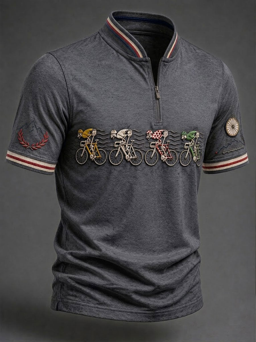 T-shirt manches courtes zippé pour homme, modèle vélo de course