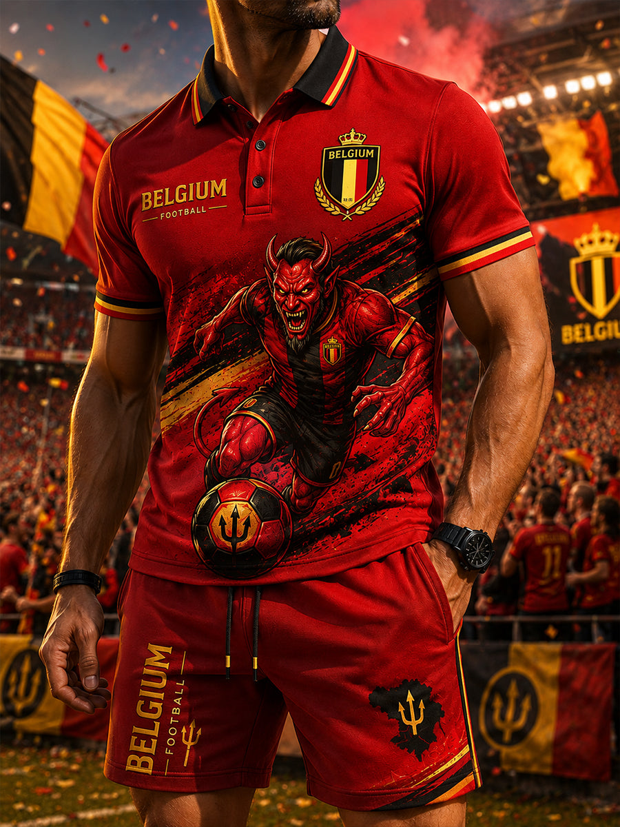 Ensemble polo à manches courtes pour homme, imprimé sur le thème du football