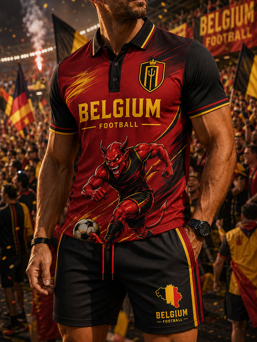 Ensemble polo à manches courtes pour homme, imprimé sur le thème du football