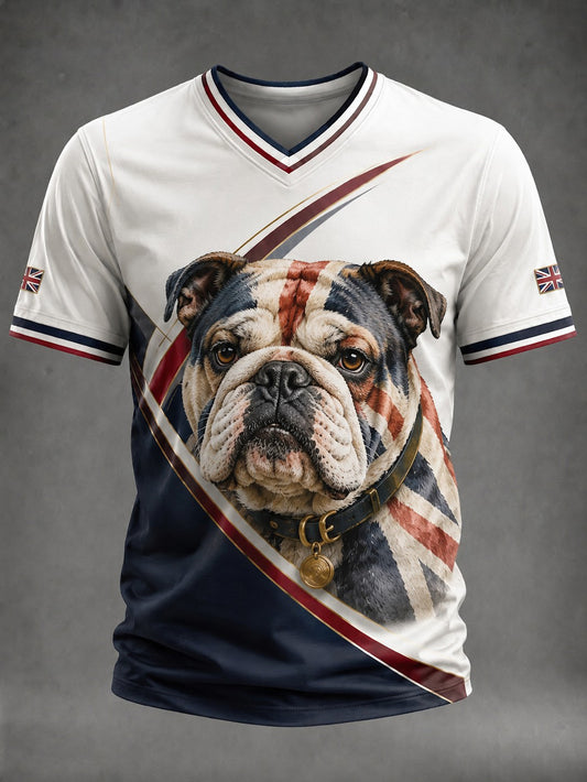 T-shirt à col en V avec imprimé British Bulldog pour homme