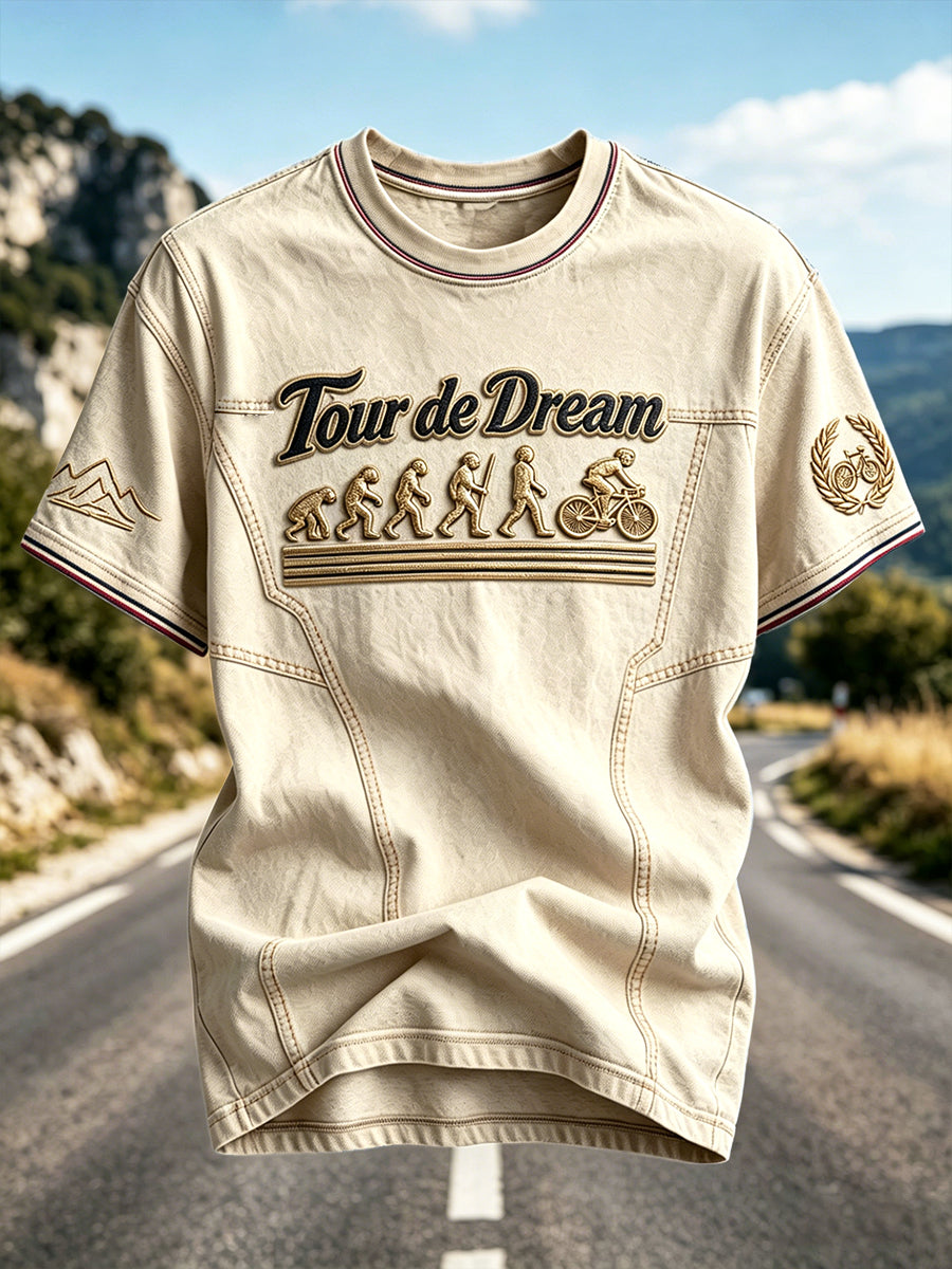 T-shirt décontracté pour homme à imprimé patchwork 3D Tour de France des rêves