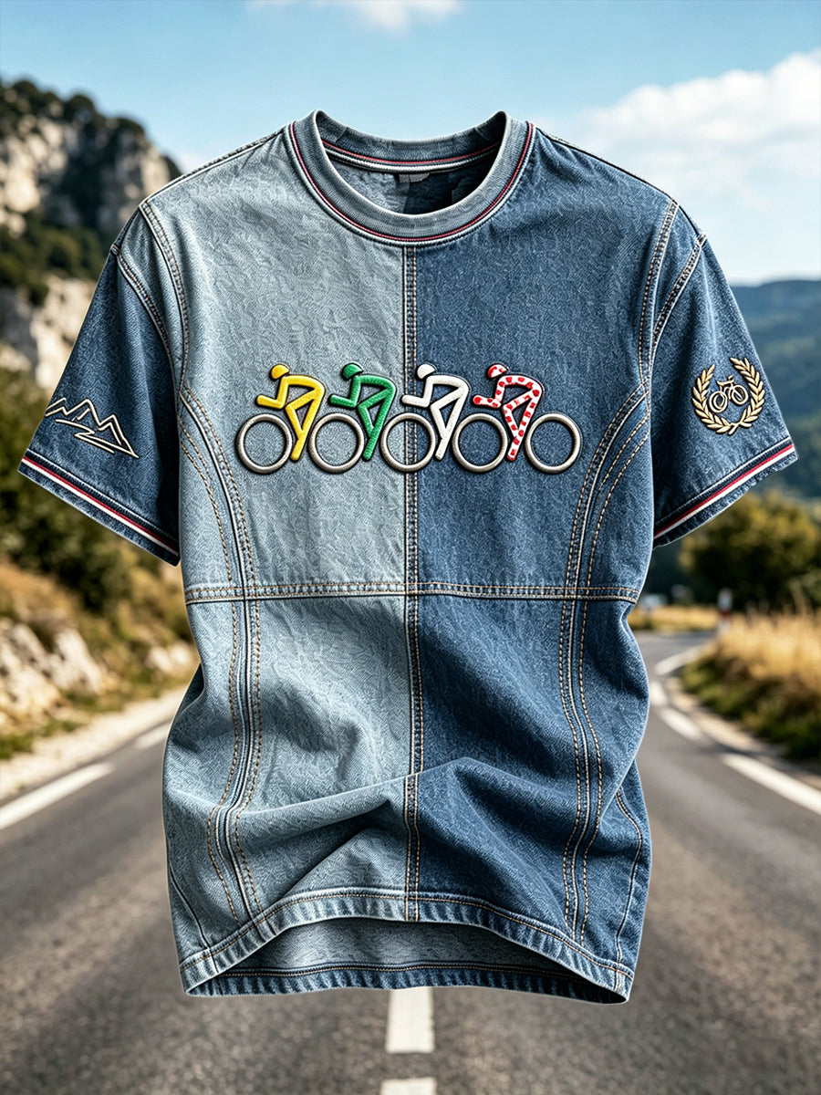 T-shirt décontracté pour homme à imprimé 3D en patchwork sur le Tour de France français