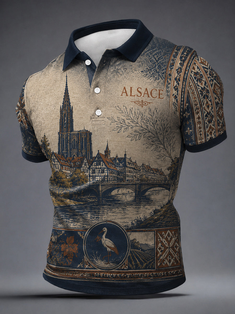 Chemise homme à motif paysager d'Alsace, style français