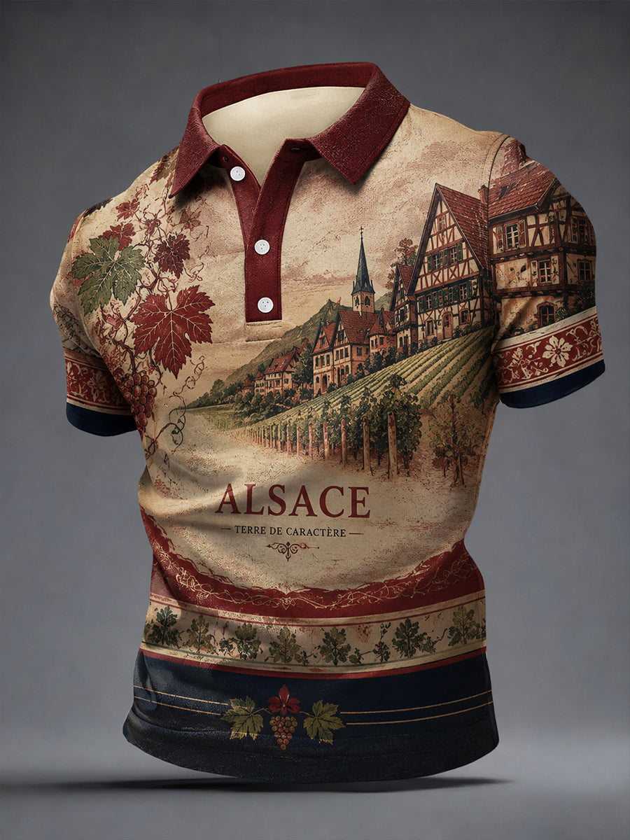 Chemise homme à motif paysager d'Alsace, style français