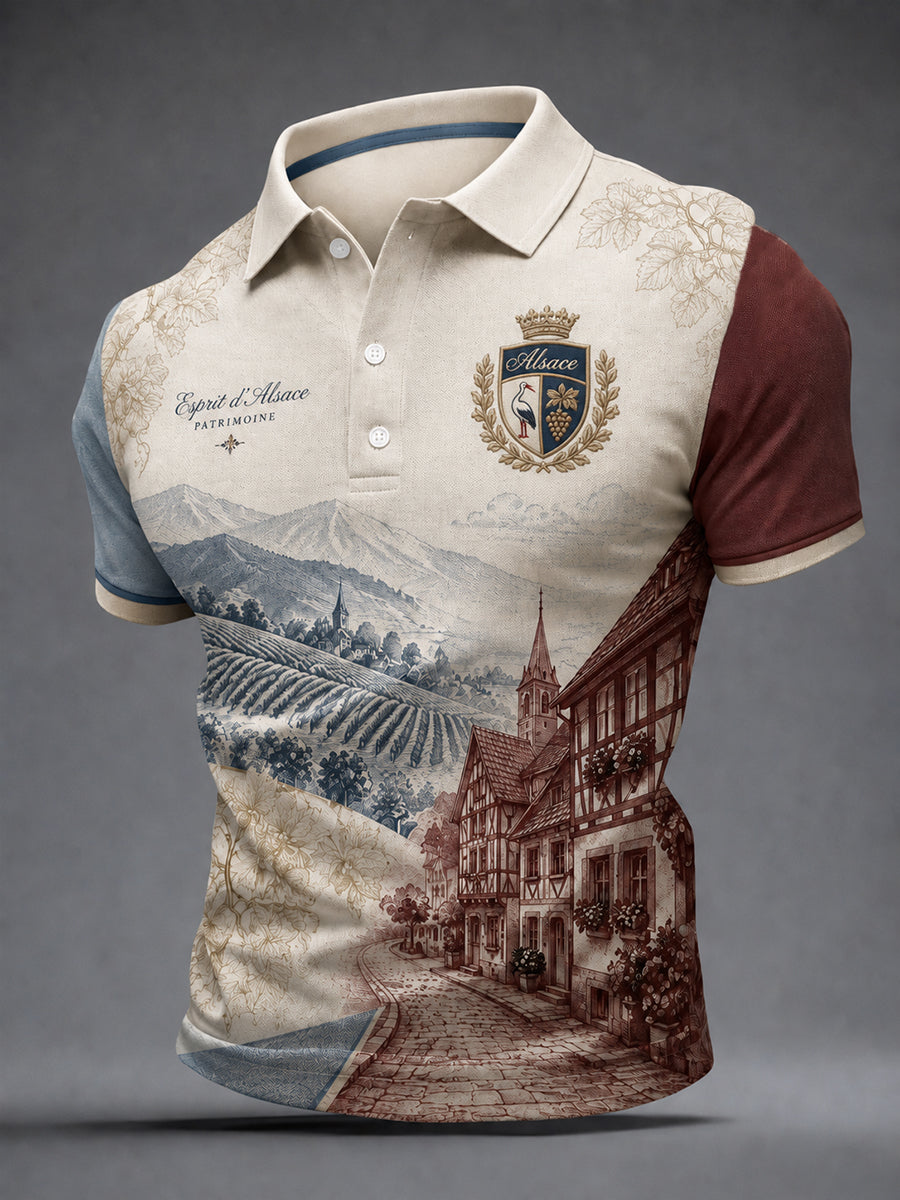 Chemise homme à motif paysager d'Alsace, style français
