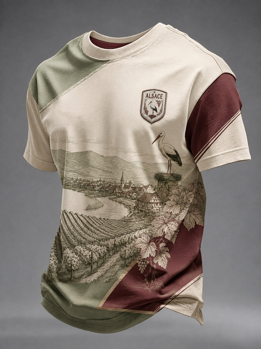 T-shirt homme à motif représentant le paysage d'Alsace, en France