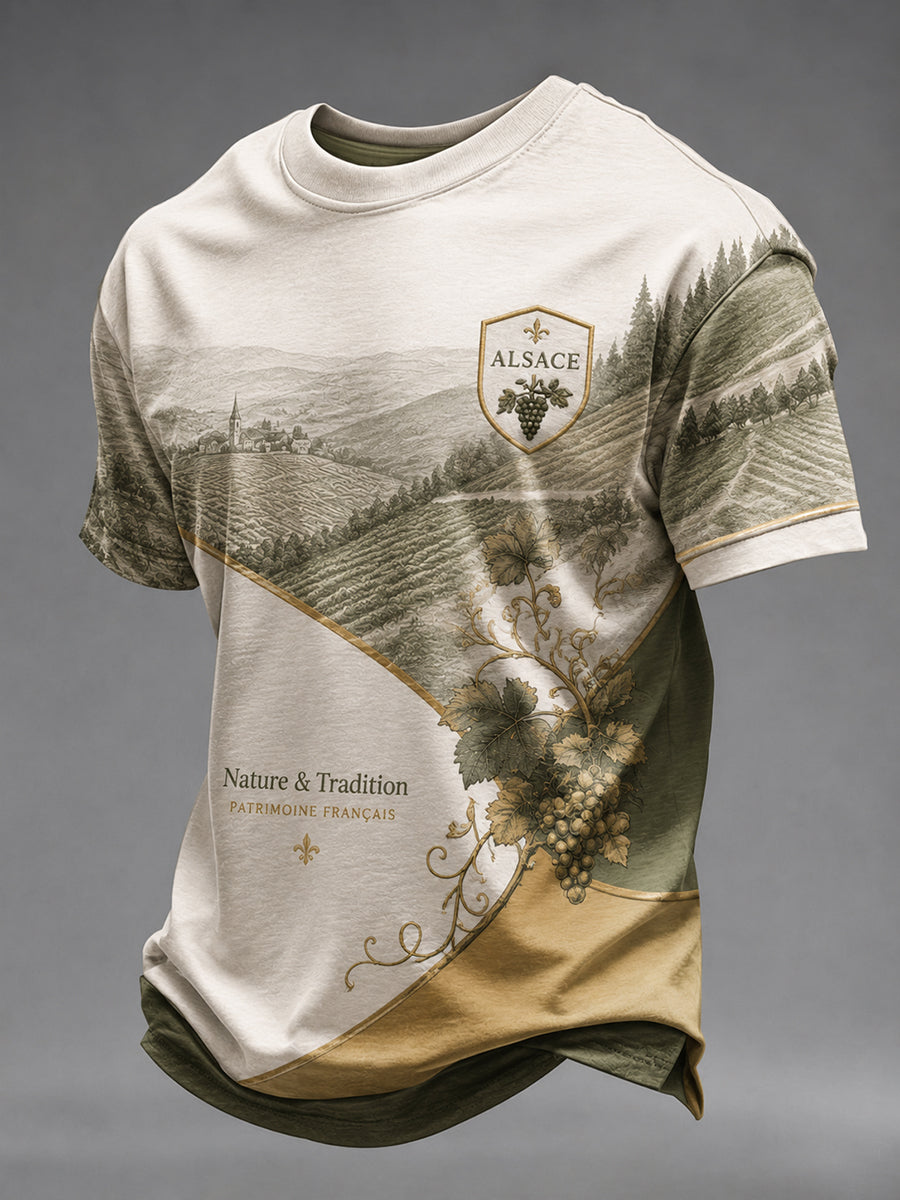T-shirt homme à motif représentant le paysage d'Alsace, en France