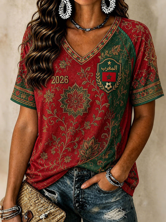 T-shirts à col en V de football pour femmes 2026 Maroc