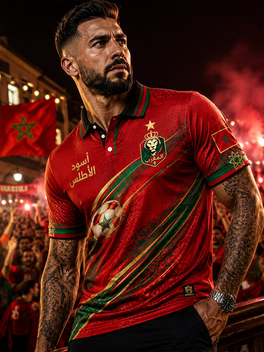 Maillot décontracté avec impression d’art fan de football marocain rétro