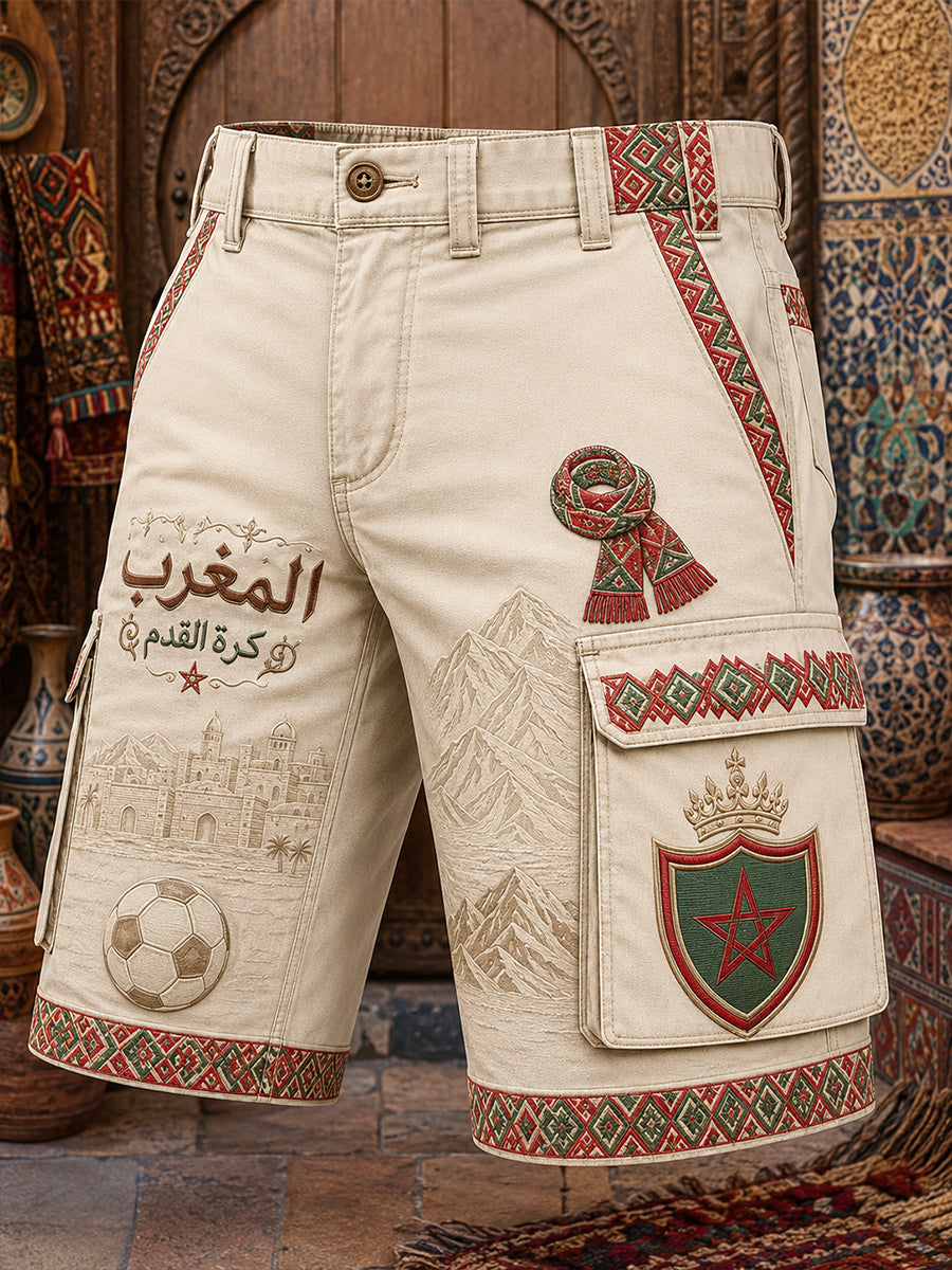 Pantalon décontracté rétro imprimé de fan de football marocain