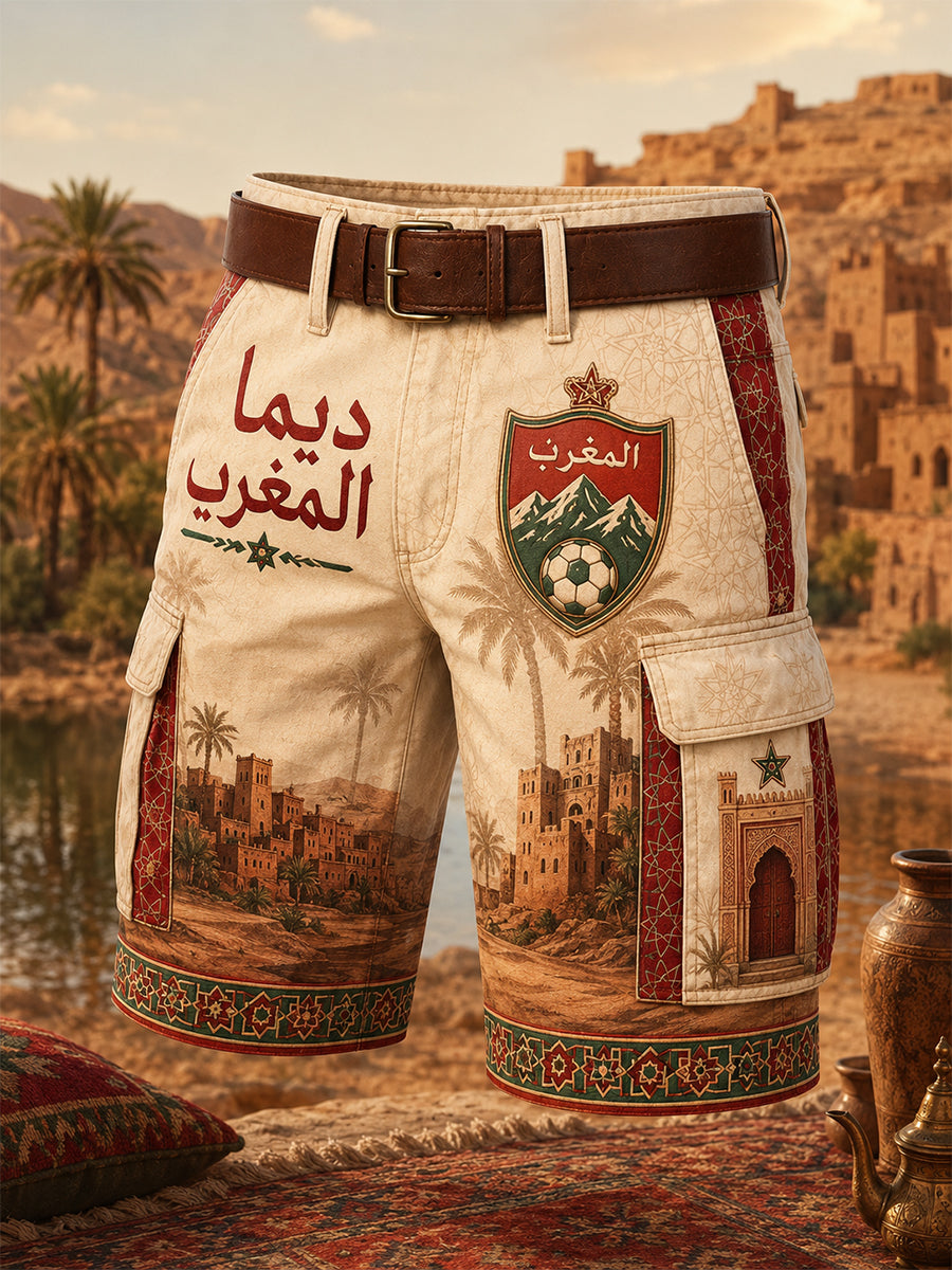 Pantalon décontracté avec impression d’art fan de football marocain rétro