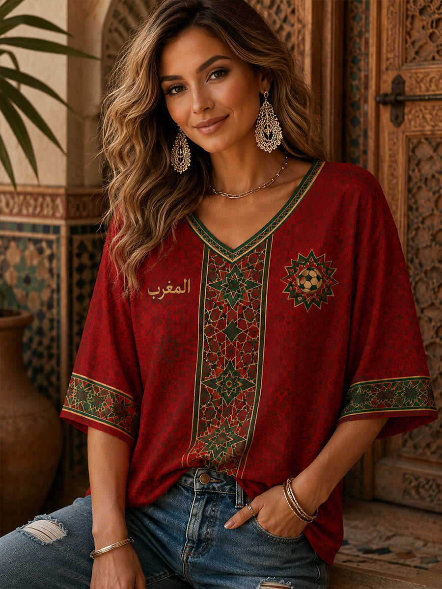 Maillot décontracté avec impression d’art fan de football marocain rétro