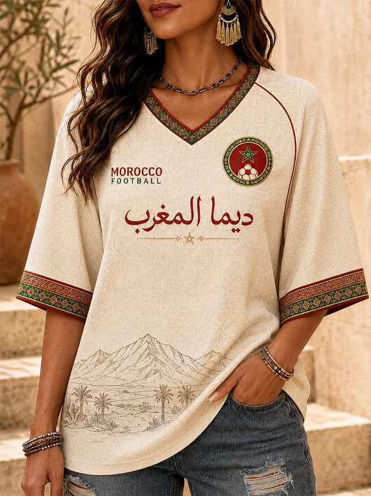 Maillot décontracté avec impression d’art fan de football marocain rétro