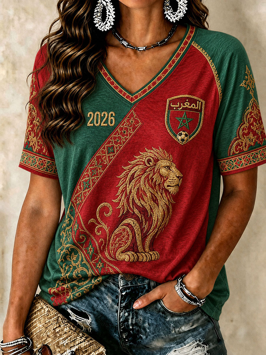 T-shirts à col en V de football pour femmes 2026 Maroc