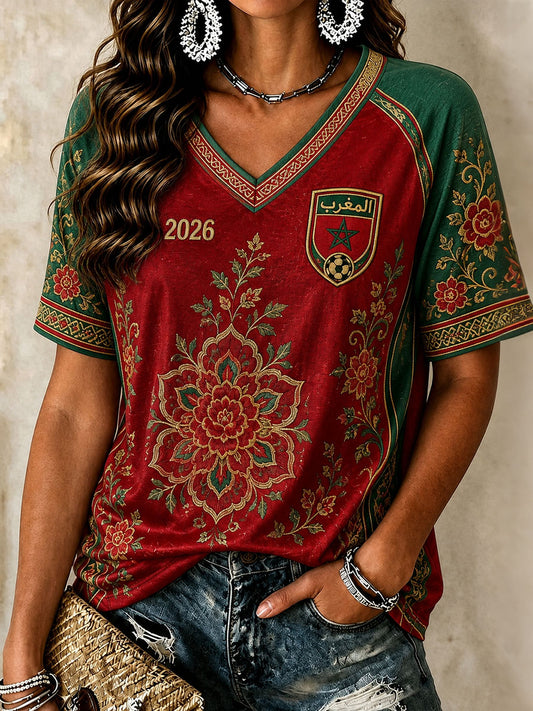 T-shirts à col en V de football pour femmes 2026 Maroc
