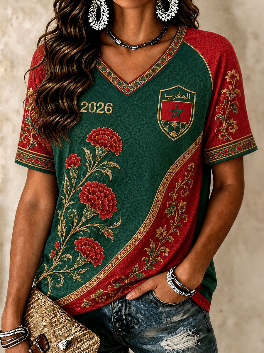 T-shirts à col en V de football pour femmes 2026 Maroc