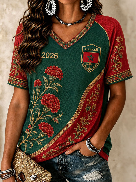 T-shirts à col en V de football pour femmes 2026 Maroc