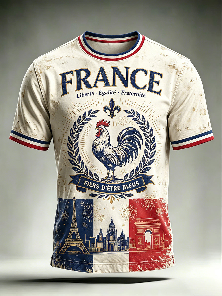 T-shirt manches courtes de la fête nationale française pour hommes