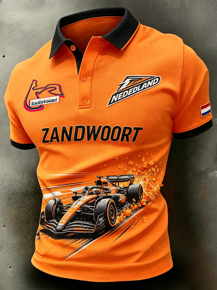 Polo Homme Imprimé À Manches Courtes Sur Le Thème De Course