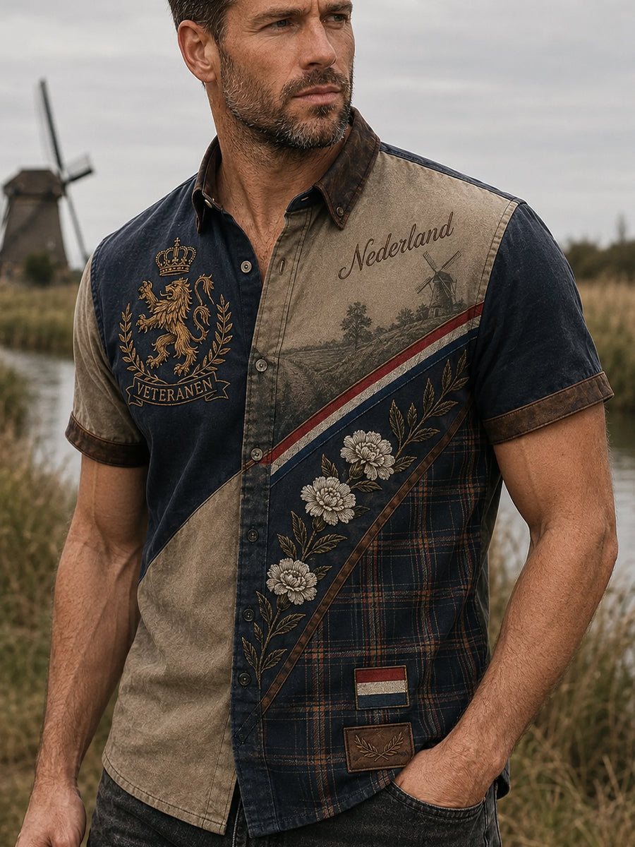 Chemise à manches courtes pour hommes avec éléments imprimés commémoratifs pour les anciens combattants