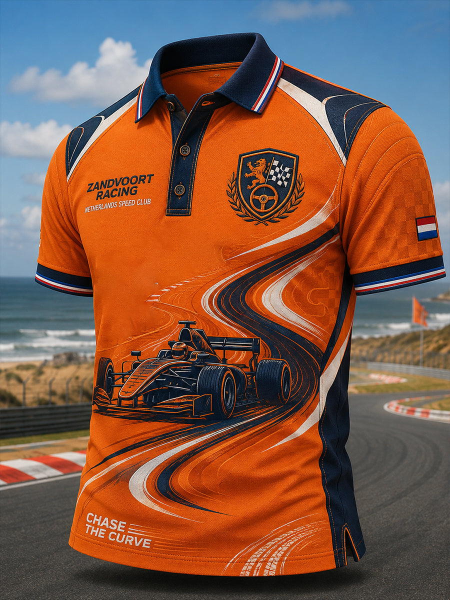 Polo à manches courtes pour homme, imprimé sur le thème de la course